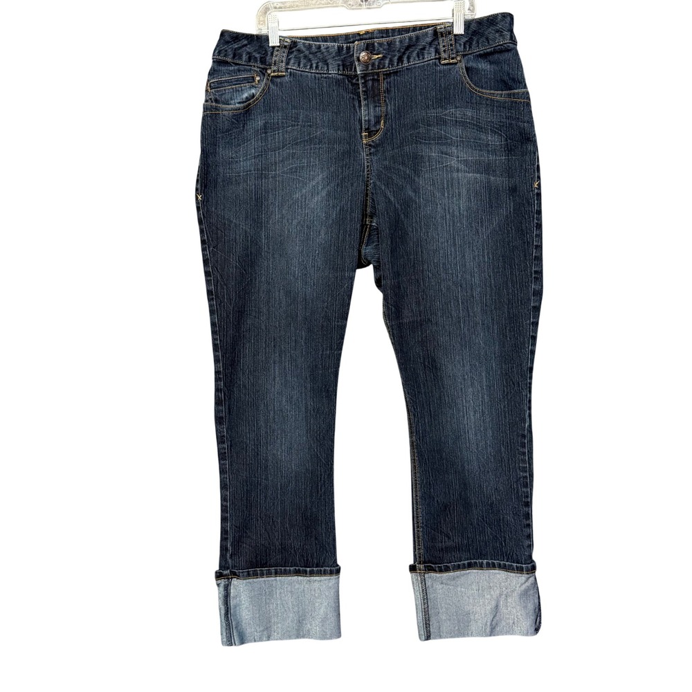 Lane Bryant Jeans Womens 20 Blue Cuffed Stretch Denim Embroidered Pockets